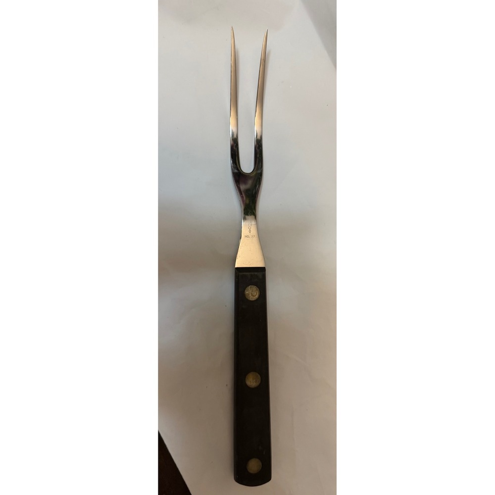 CUTCO # 37 Carving Fork Stainless Steel Dark Wood Handle Heavy Duty